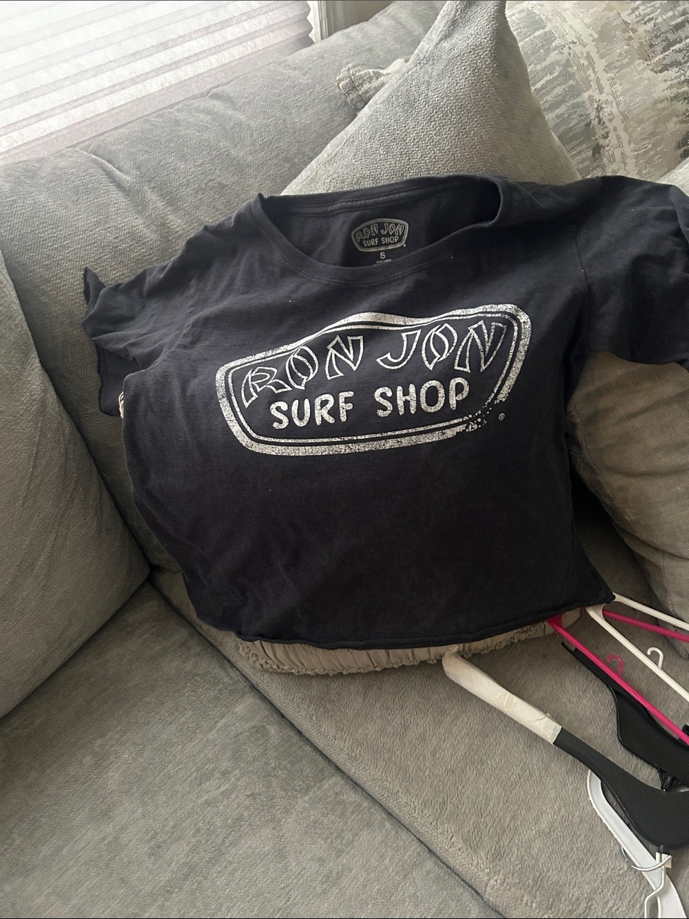 Ron Jon Black Crop Tee with White Surf Shop Logo